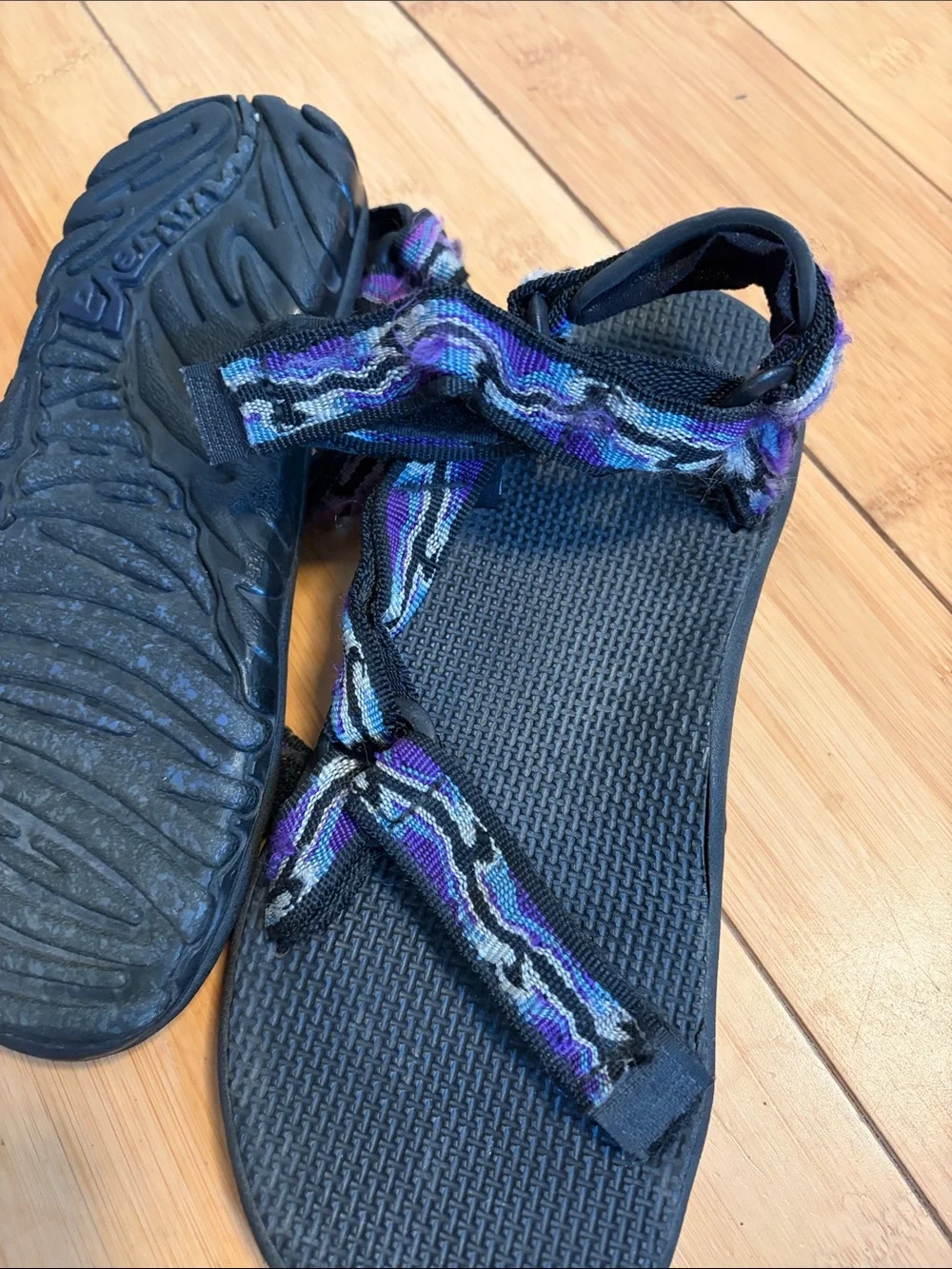 Teva Black Sandals with Purple, Pink and Blue Straps